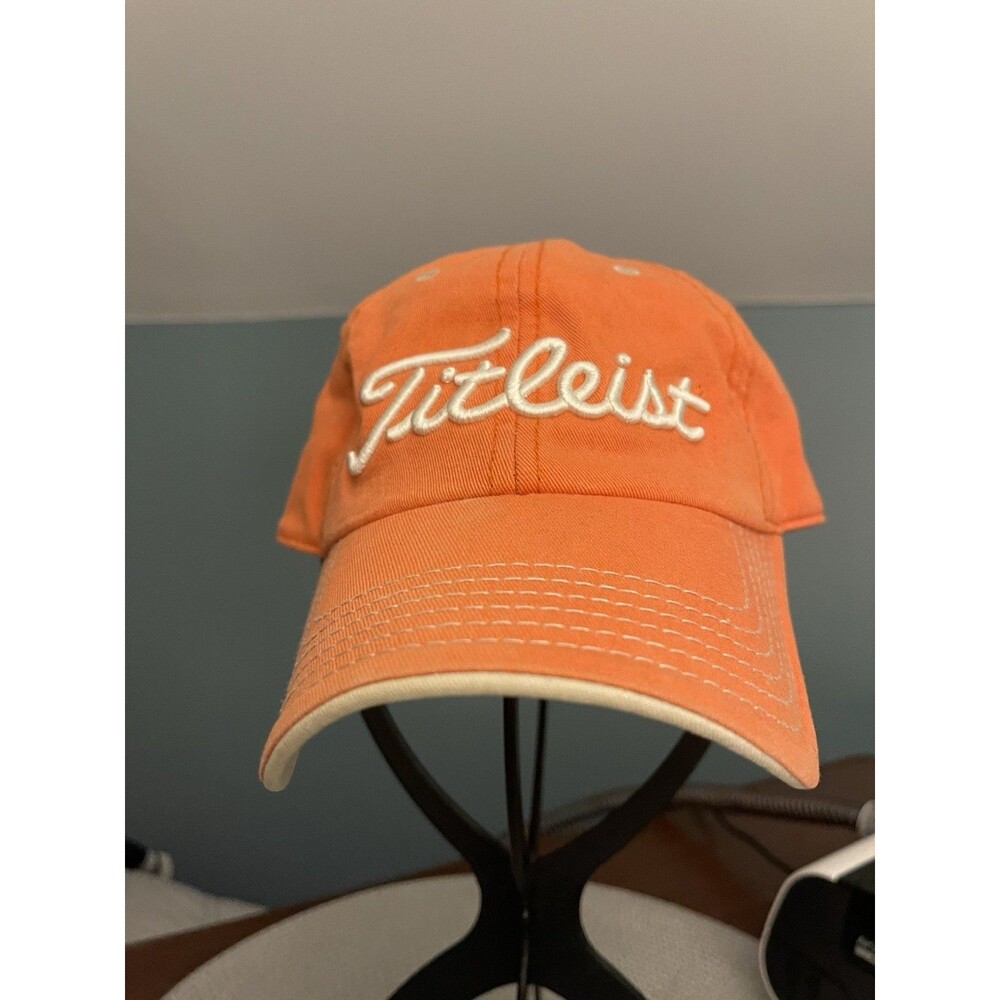 Vintage Strap Back W/Metal Buckel Titleist Orange Hat Excellent Condition